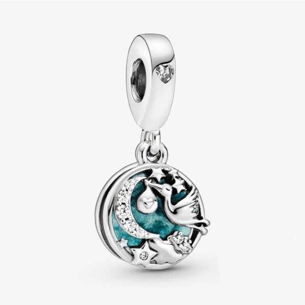 Starry-Night-Charm-with-Engraving--Light-Blue Starry Night Charm with Engraving, Light Blue Engraved, Galaxy, Sun, Moon & Stars, Dangle, Silver 925
