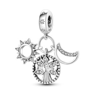 Tree, Moon & Star Charm Set Nature, Sun, Moon & Stars, Dangle, Silver 925