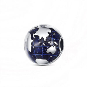 World Globe Earth Charm, Opens up Travel, Extra Feature, Purple, Galaxy, Silver 925