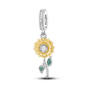 Yellow Gold Sunflower Charm Yellow, Gold, Flowers, Dangle, Silver 925