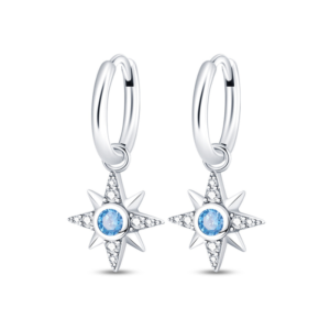 Dangle Diamante Star with Blue Diamante Center Earrings