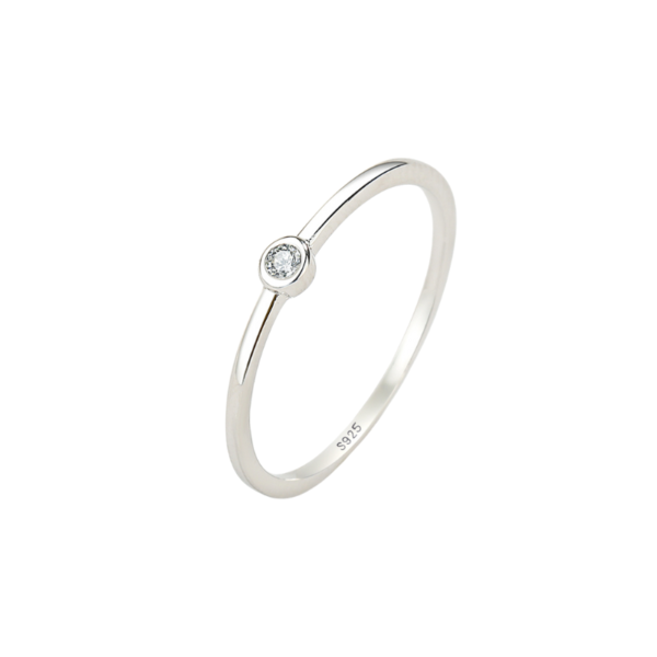 Elegant Thin Silver Band Ring with Dainty Center Diamante