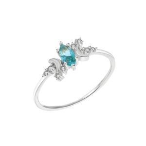 Green Blue Marquise Gem Ring with Outer Moons and Diamante