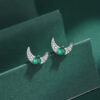 Crescent Moon with Green Diamante Sterling Silver Earrings