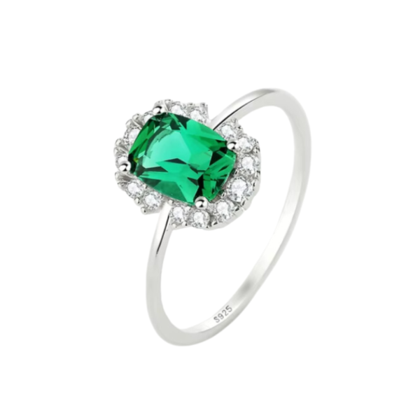 Elegant Thin Band Ring with Large Color Gem & Diamante Halo - Green