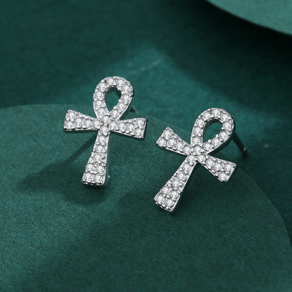 Diamante Top Loop Cross Silver Earrings