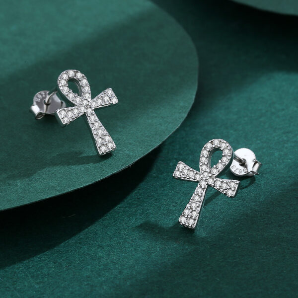 Diamante Top Loop Cross Silver Earrings