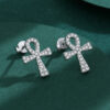 Diamante Top Loop Cross Silver Earrings
