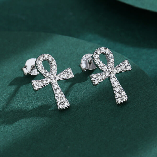 Diamante Top Loop Cross Silver Earrings