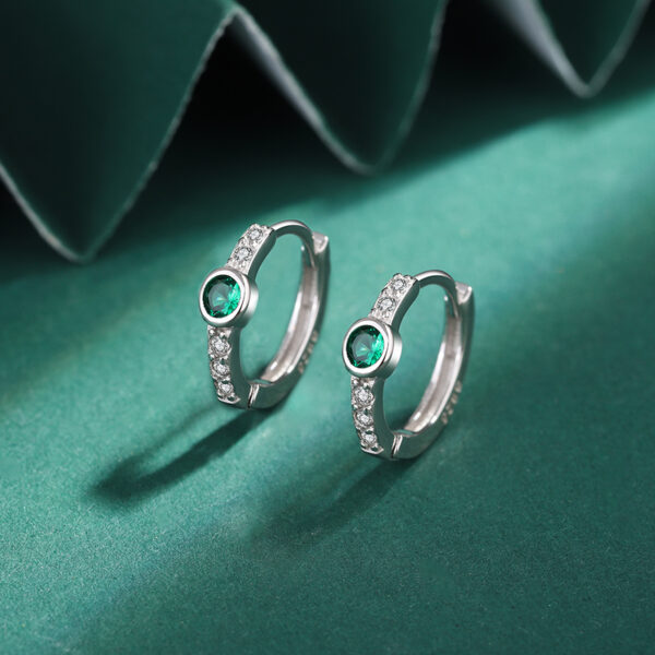 Hint of Emerald Diamante Hoop Silver Earrings