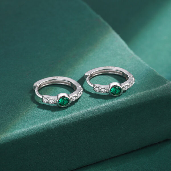 Hint of Emerald Diamante Hoop Silver Earrings