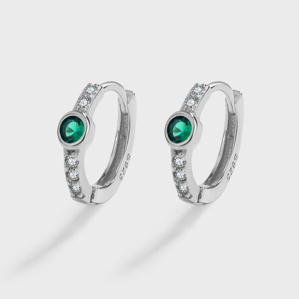 Hint of Emerald Diamante Hoop Silver Earrings