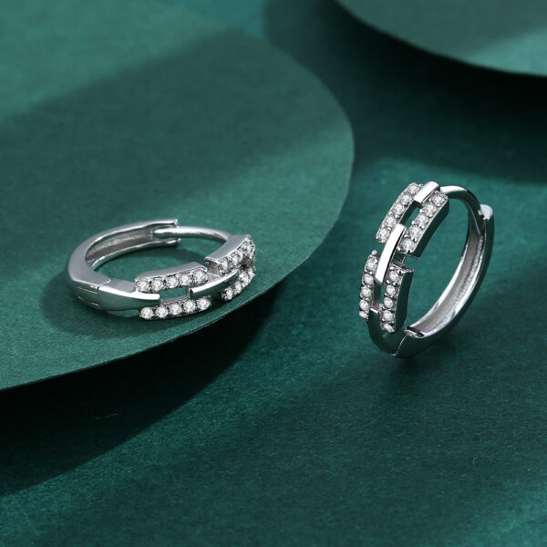 Crystal Rectangle Hoop Silver Earrings