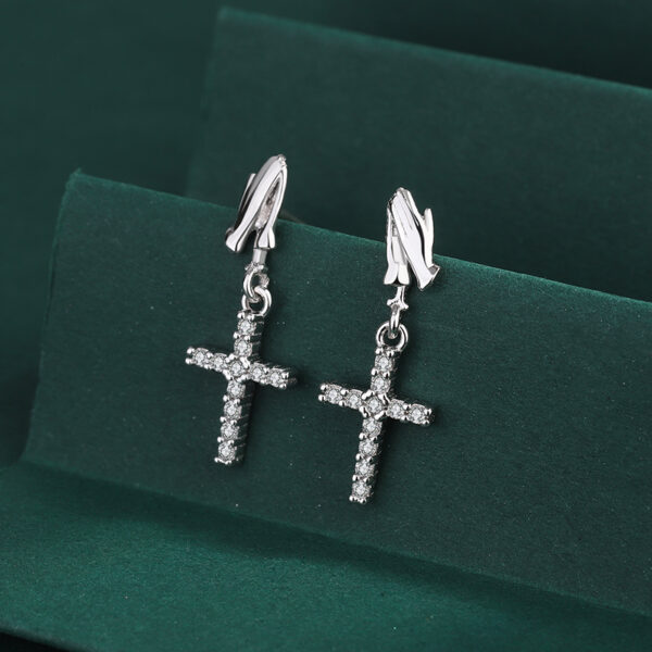 Prayer Dangle Cross Silver Earrings
