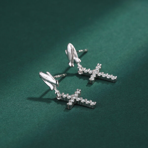 Prayer Dangle Cross Silver Earrings