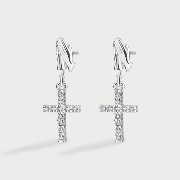 Prayer Dangle Cross Silver Earrings