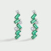 Long Green Angled Gem Silver Earrings