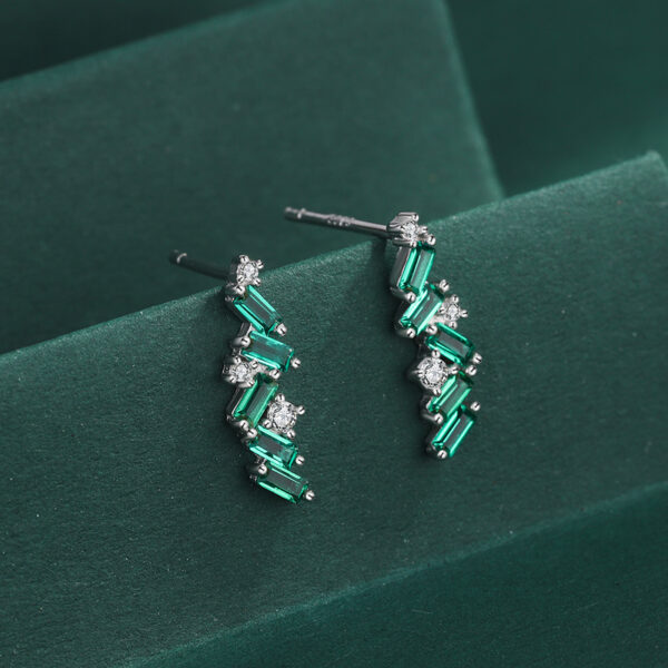 Long Green Angled Gem Silver Earrings