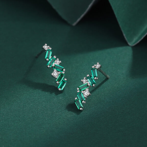 Long Green Angled Gem Silver Earrings