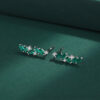 Long Green Angled Gem Silver Earrings