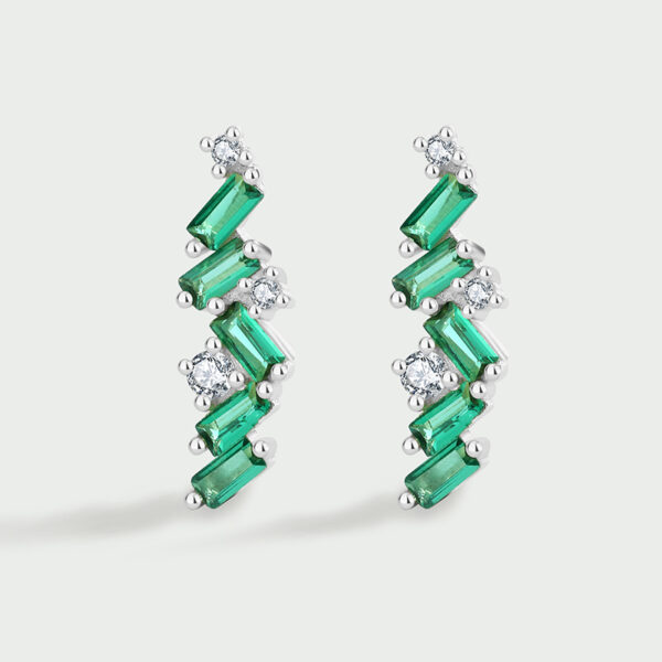 Long Green Angled Gem Silver Earrings