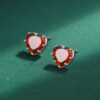 Red Gem Heart Silver Earrings