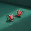 Red Gem Heart Silver Earrings