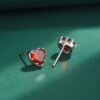 Red Gem Heart Silver Earrings
