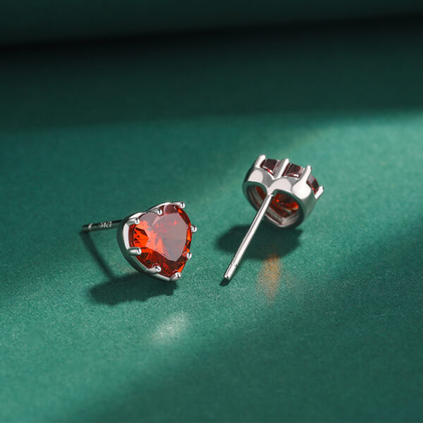 Red Gem Heart Silver Earrings