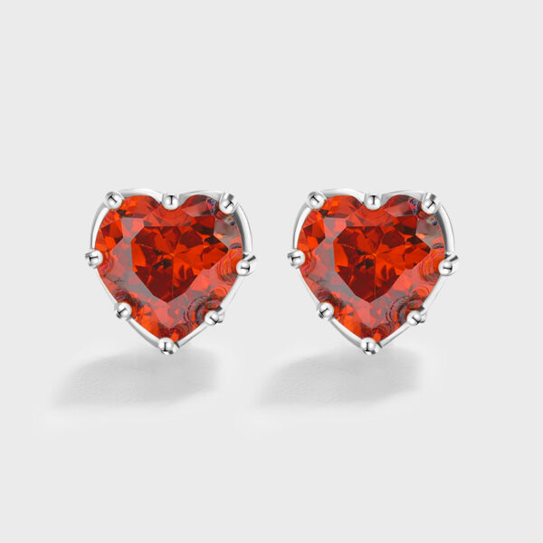 Red Gem Heart Silver Earrings