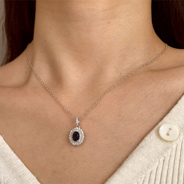 Orbit Blue Gem & Diamante Silver Necklace