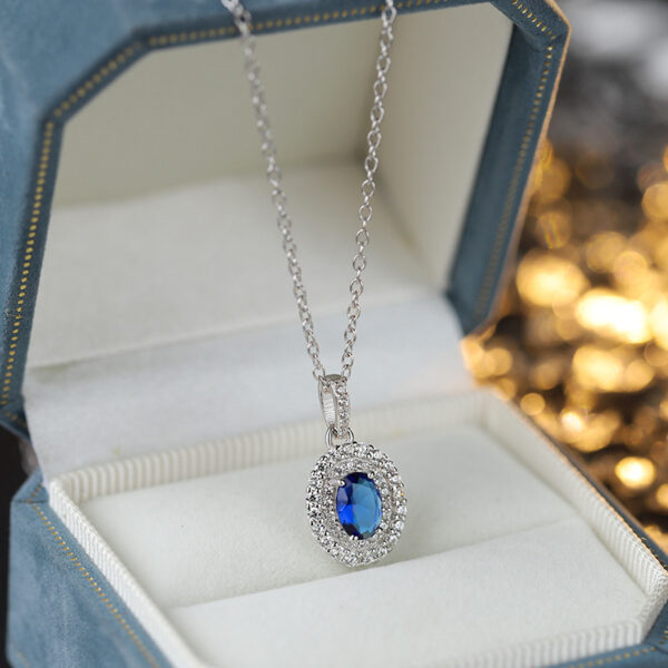 Orbit Blue Gem & Diamante Silver Necklace