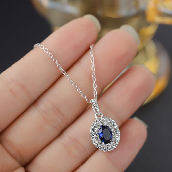 Orbit Blue Gem & Diamante Silver Necklace