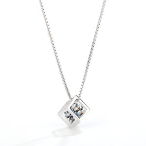 Dainty Cube Diamante Silver Necklace
