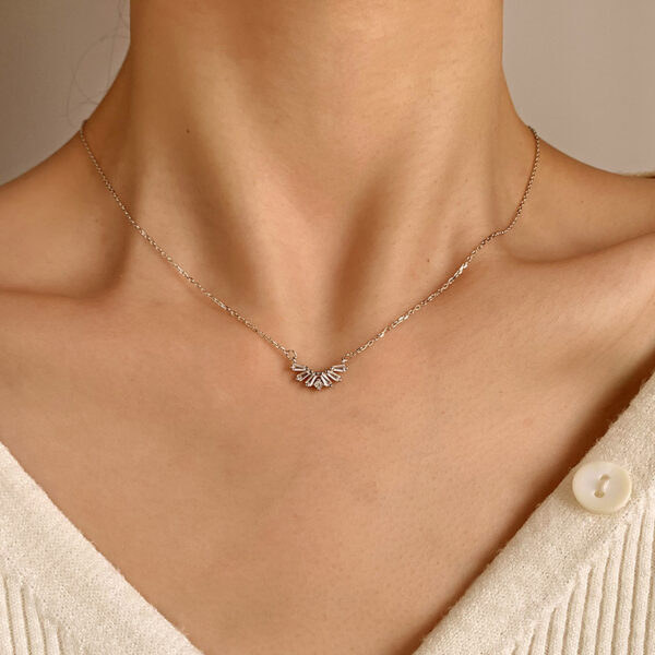 Dainty Crystal Arc Diamante Silver Necklace