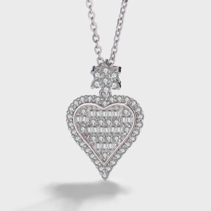 Bold Sparkle Heart Silver Necklace