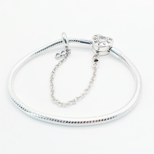Forever Heart S925 Sterling Silver Charm Bracelet & Infinity Safety Chain