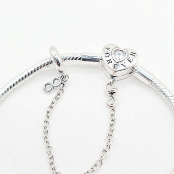 Forever Heart S925 Sterling Silver Charm Bracelet & Infinity Safety Chain