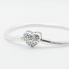 Filigree Detailed Heart Shaped S925 Sterling Silver Charm Bracelet