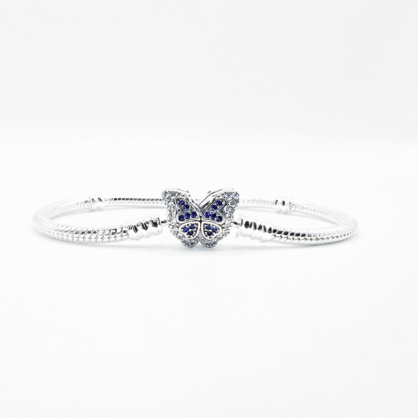Blue Diamante Butterfly S925 Sterling Silver Charm Bracelet