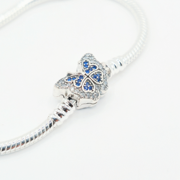 Blue Diamante Butterfly S925 Sterling Silver Charm Bracelet