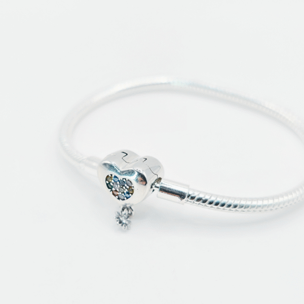Simple Silver Heart Bracelet with Colourful Centre S925 Charm Bracelet