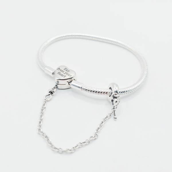 Pink Heart Padlock with Safety Chain S925 Sterling Silver Charm Bracelet