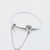 Pink Heart Padlock with Safety Chain S925 Sterling Silver Charm Bracelet