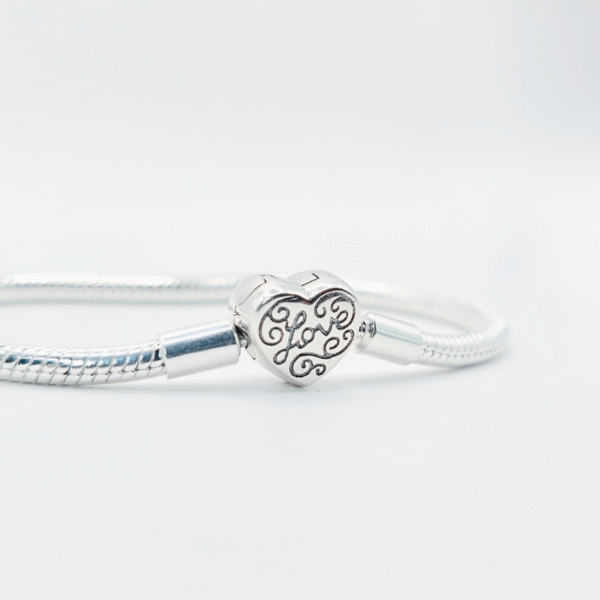 Pink Heart Centre Filigree S925 Sterling Silver Charm Bracelet