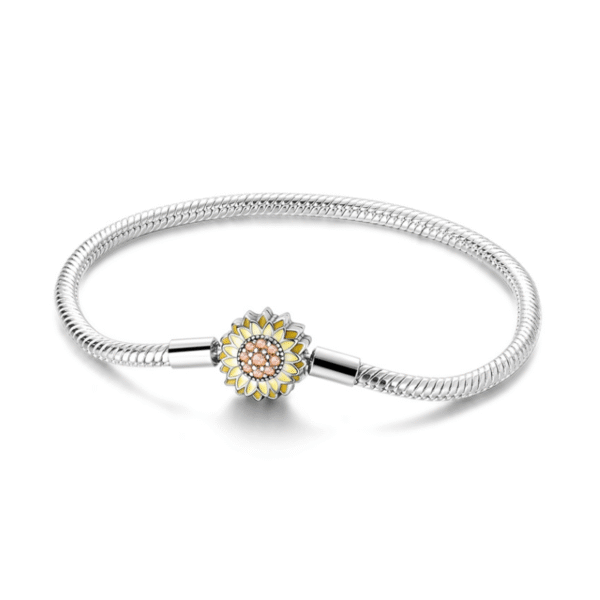 Sunflower Clasp S925 Sterling Silver Snake Charm Bracelet