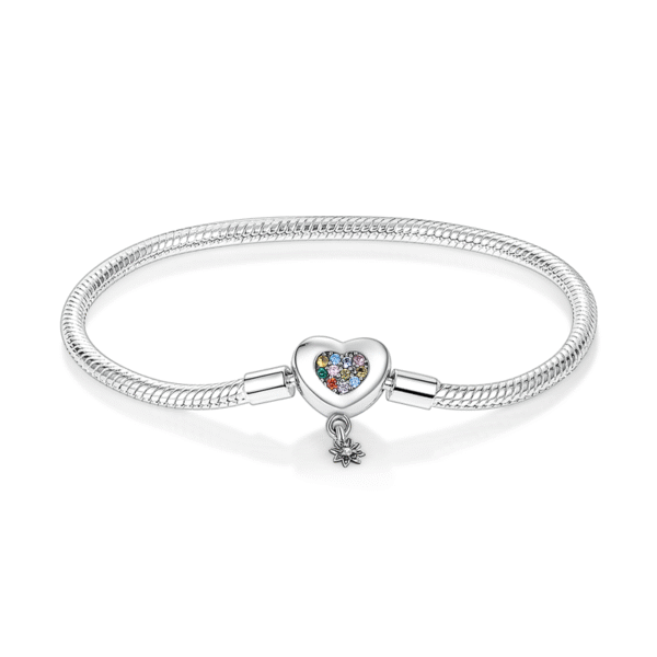 Simple Silver Heart Bracelet with Colourful Centre S925 Charm Bracelet