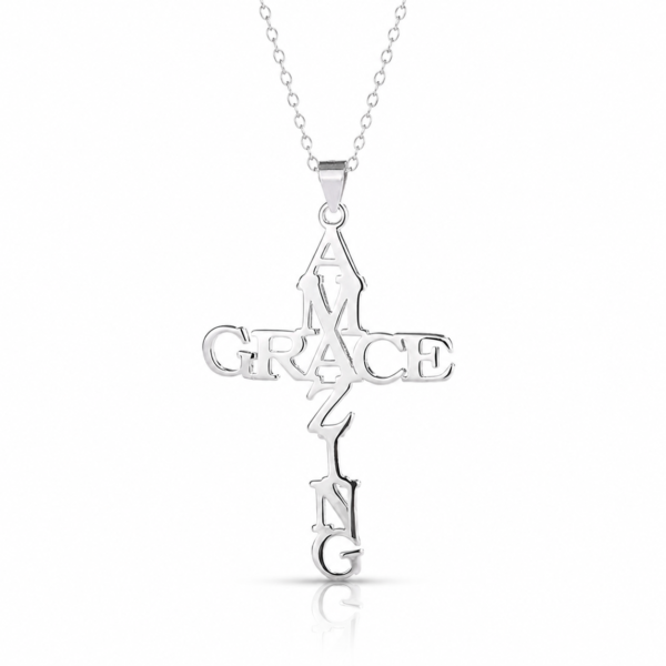 N-7008 Amazing Grace Cross Sterling Silver 925 Necklace