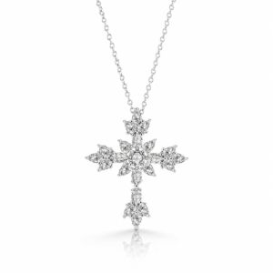 Petal Sparkling Cross Sterling Silver 925 Necklace