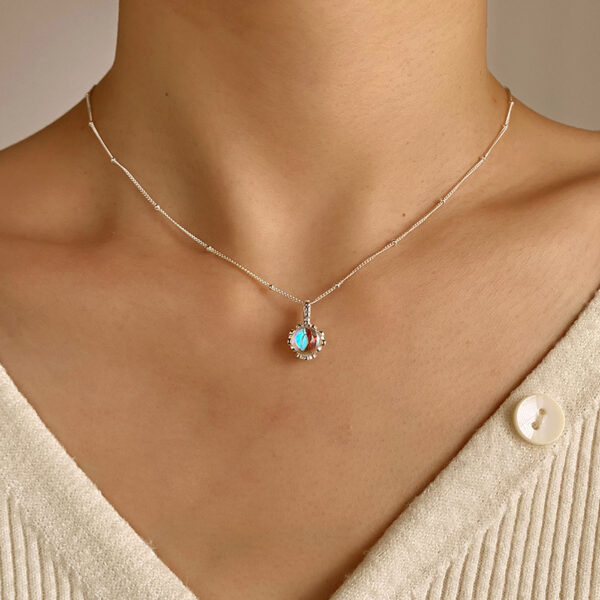 N-7014 (6) Opalescent Orb Sterling Silver 925 Necklace